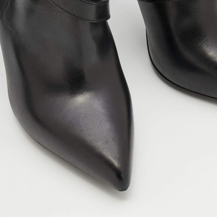 Pre Owned Saint Laurent Black Leather Pointed Toe Booties Size 38