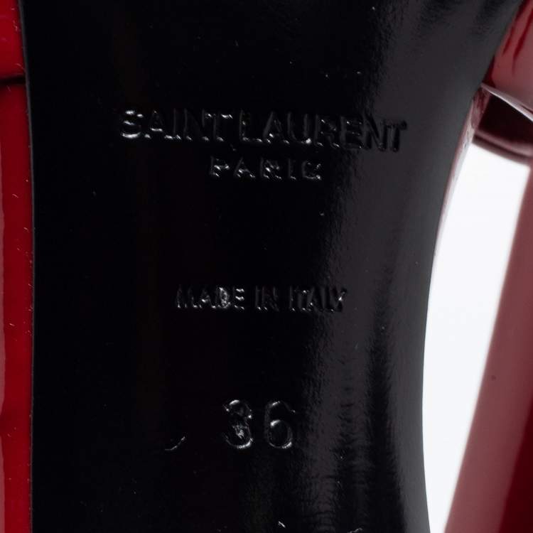 Pre Owned Saint Laurent Red Patent Leather Amy Ankle Strap Sandals Size 36