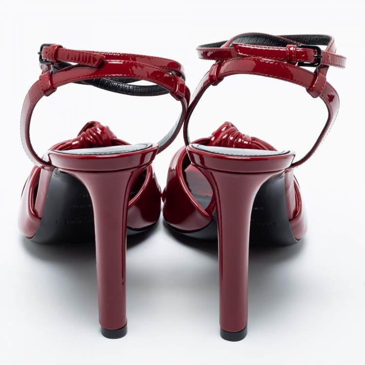 Pre Owned Saint Laurent Red Patent Leather Amy Ankle Strap Sandals Size 36