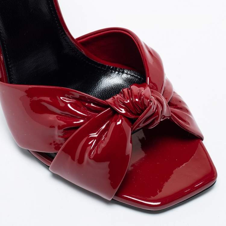 Pre Owned Saint Laurent Red Patent Leather Amy Ankle Strap Sandals Size 36