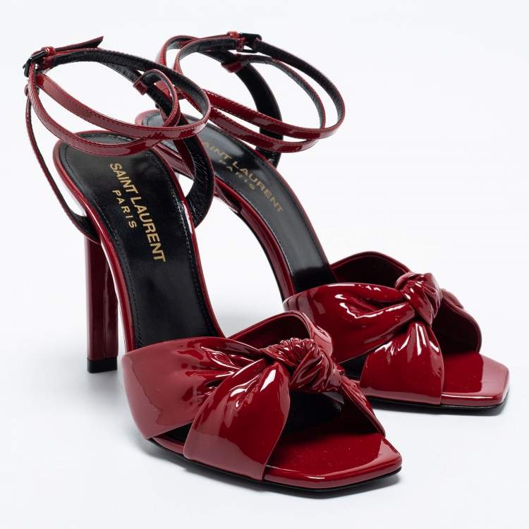 Pre Owned Saint Laurent Red Patent Leather Amy Ankle Strap Sandals Size 36