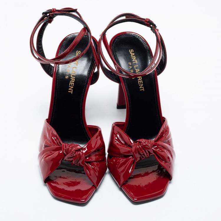 Pre Owned Saint Laurent Red Patent Leather Amy Ankle Strap Sandals Size 36