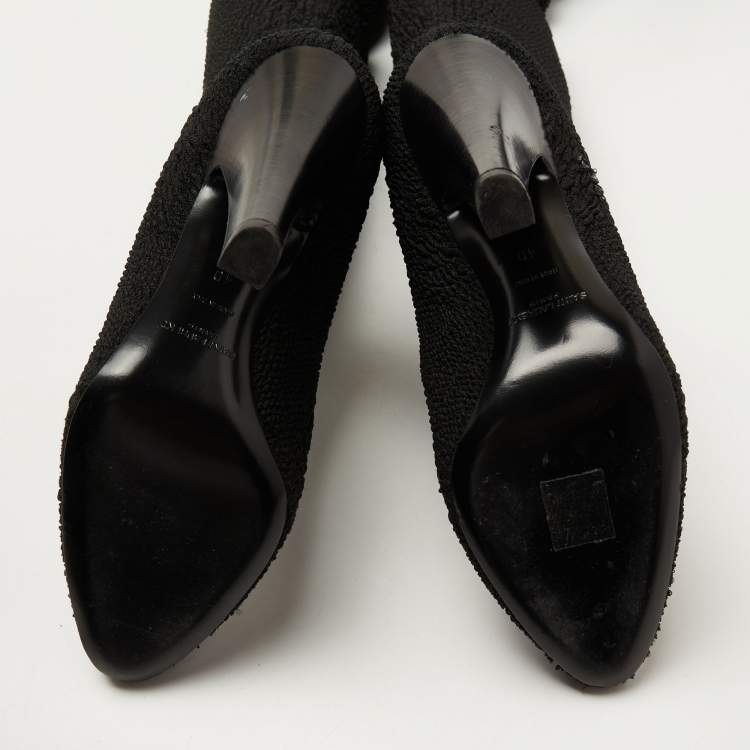 Pre Owned Saint Laurent Black Knit Fabric Over The Knee Boots Size 40