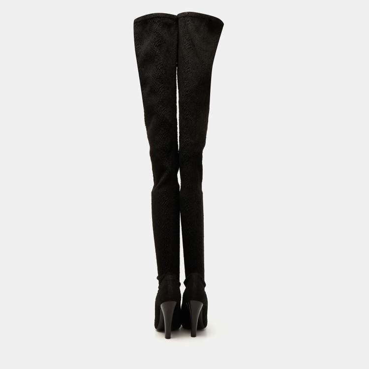 Pre Owned Saint Laurent Black Knit Fabric Over The Knee Boots Size 40