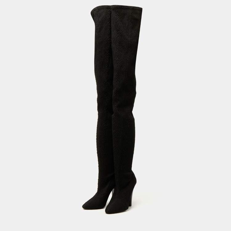 Pre Owned Saint Laurent Black Knit Fabric Over The Knee Boots Size 40