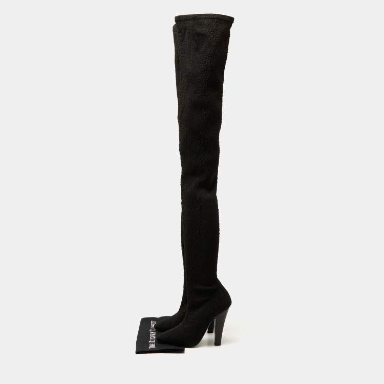 Pre Owned Saint Laurent Black Knit Fabric Over The Knee Boots Size 40
