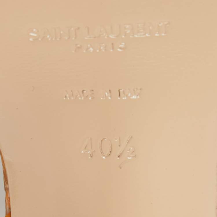 Pre Owned Saint Laurent Beige Croc Embossed Leather Tribute Platform Sandals Size 40.5