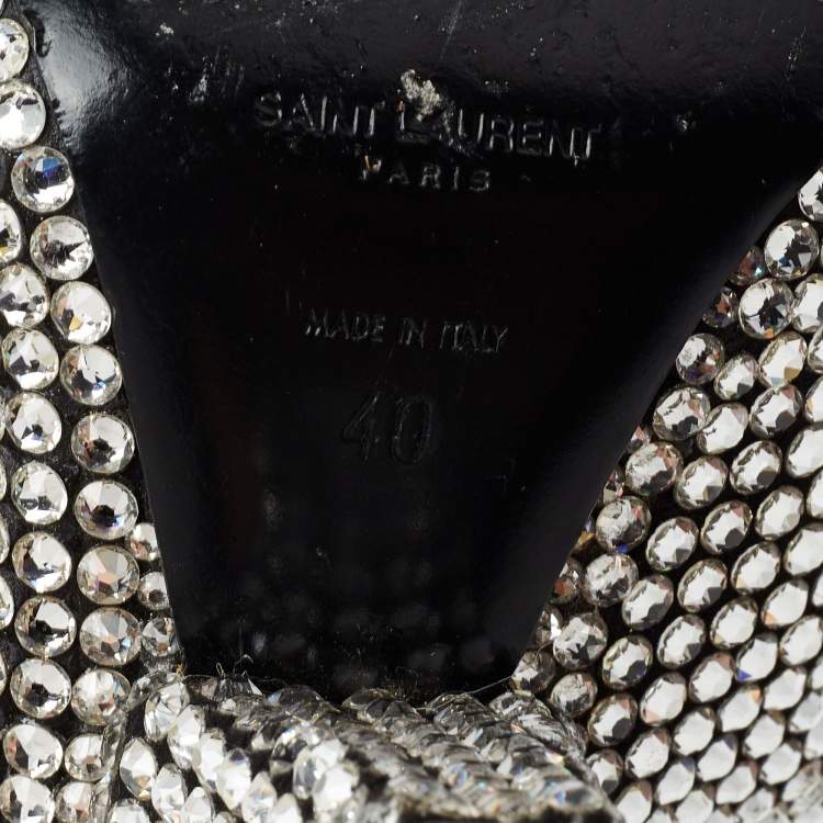 Pre Owned Saint Laurent Silver Crystal And Suede Over The Knee Boots Size 40 