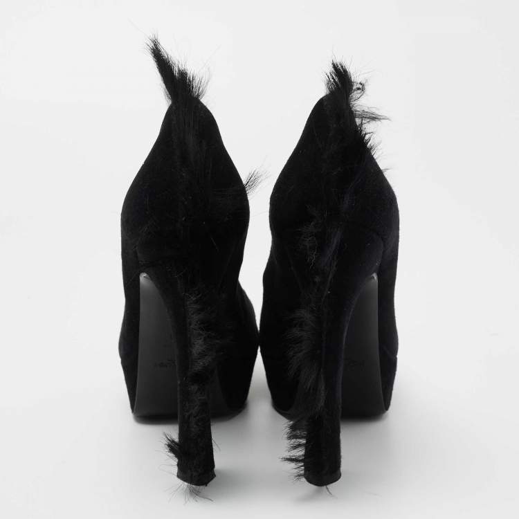 Pre Owned Saint Laurent Black Suede And Fur Tribtoo Platform Pumps Size 39