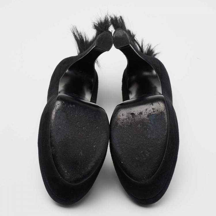 Pre Owned Saint Laurent Black Suede And Fur Tribtoo Platform Pumps Size 39