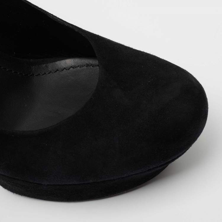 Pre Owned Saint Laurent Black Suede And Fur Tribtoo Platform Pumps Size 39