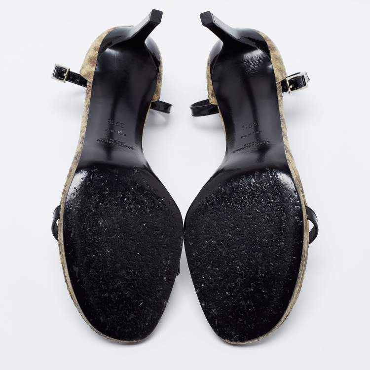 Pre Owned Saint Laurent Multicolor Patent Leather and Python Embossed Leather Jane Sandals Size 39.5