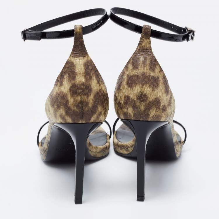 Pre Owned Saint Laurent Multicolor Patent Leather and Python Embossed Leather Jane Sandals Size 39.5