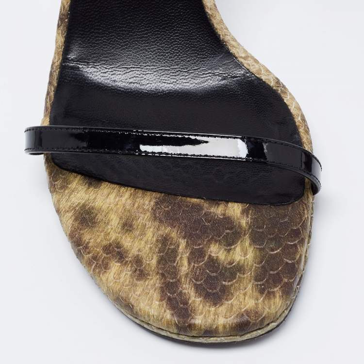 Pre Owned Saint Laurent Multicolor Patent Leather and Python Embossed Leather Jane Sandals Size 39.5