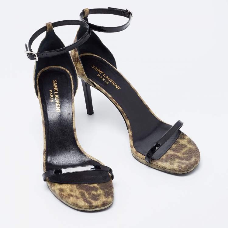 Pre Owned Saint Laurent Multicolor Patent Leather and Python Embossed Leather Jane Sandals Size 39.5