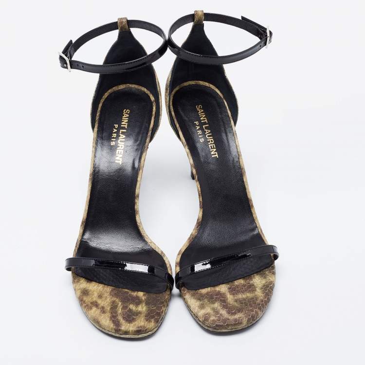 Pre Owned Saint Laurent Multicolor Patent Leather and Python Embossed Leather Jane Sandals Size 39.5