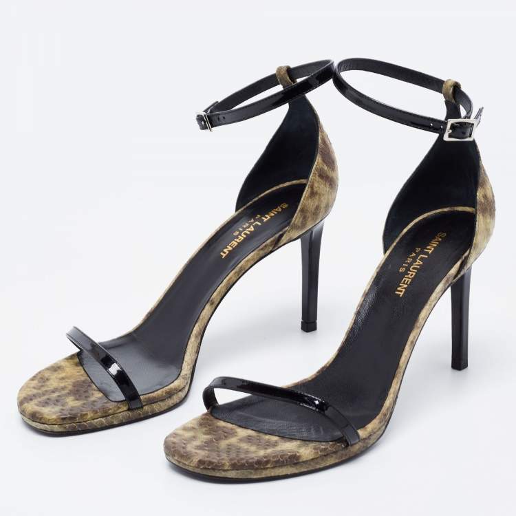 Pre Owned Saint Laurent Multicolor Patent Leather and Python Embossed Leather Jane Sandals Size 39.5