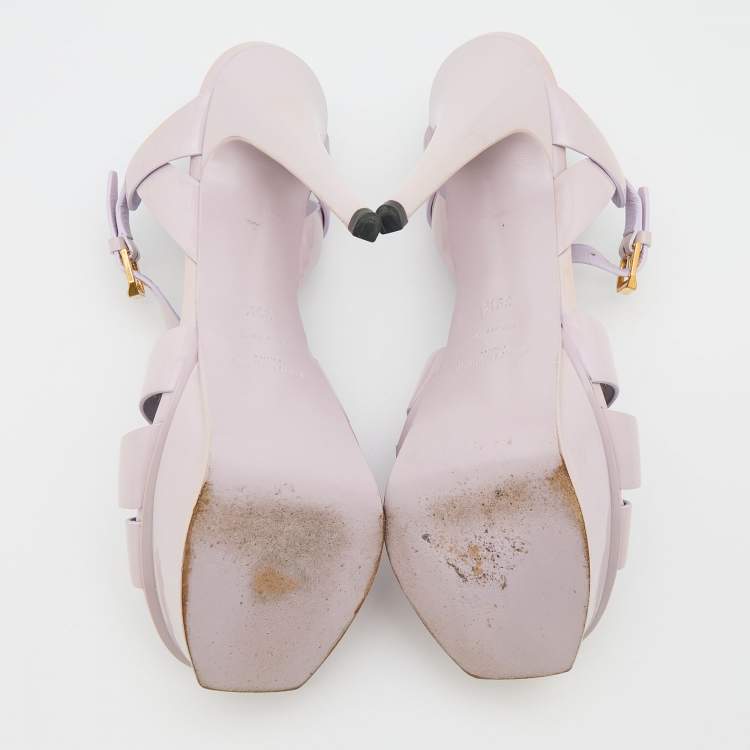 Pre Owned Saint Laurent Light Lilac Patent Leather Tribute Platform Sandals Size 39.5