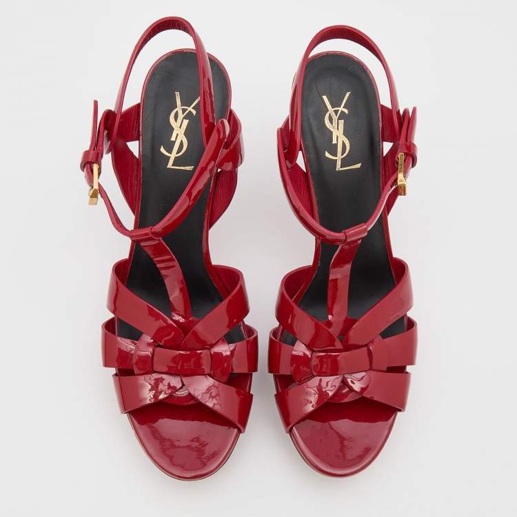 Pre Owned Saint Laurent Red Patent Leather Tribute Sandals Size 39.5