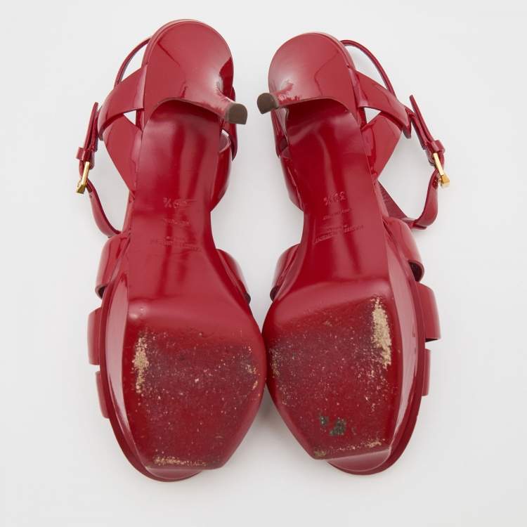 Pre Owned Saint Laurent Red Patent Leather Tribute Sandals Size 39.5