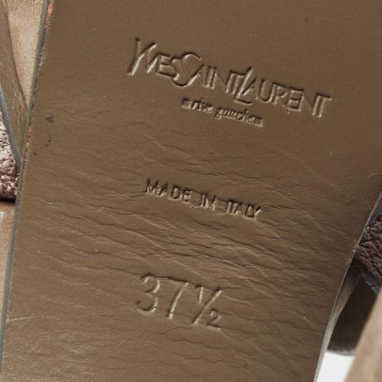 مملوكة مسبقًا Saint Laurent Metallic Bronze Leather Tribute  Ankle Sandals Size 37.5