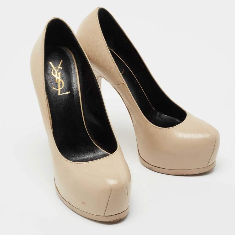 Pre Owned Saint Laurent Beige Leather Tribtoo Platform Pumps Size 38
