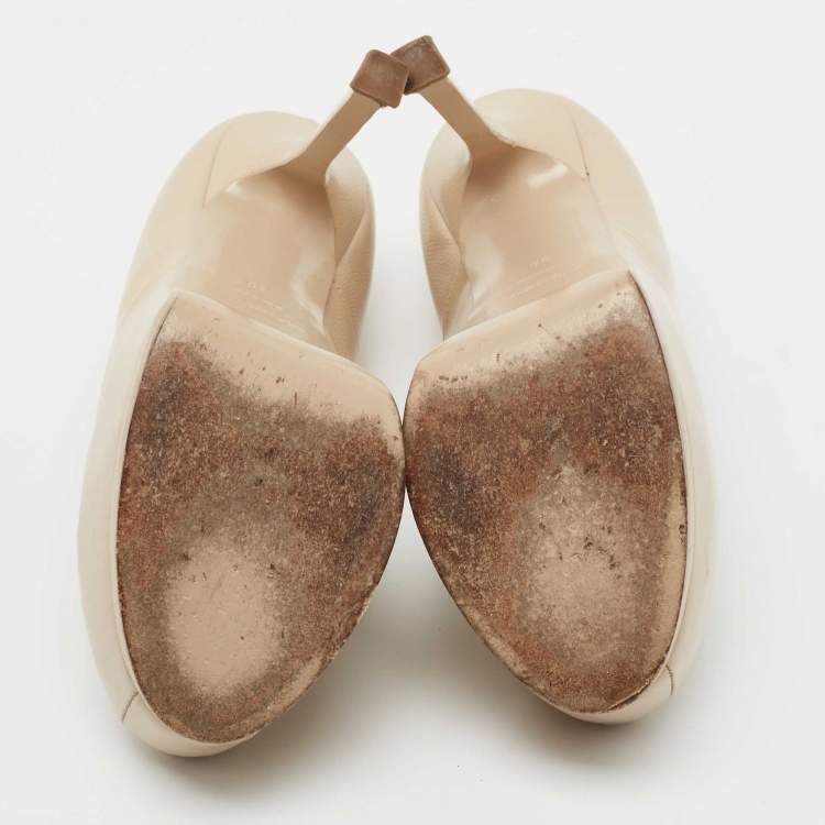 Pre Owned Saint Laurent Beige Leather Tribtoo Platform Pumps Size 38