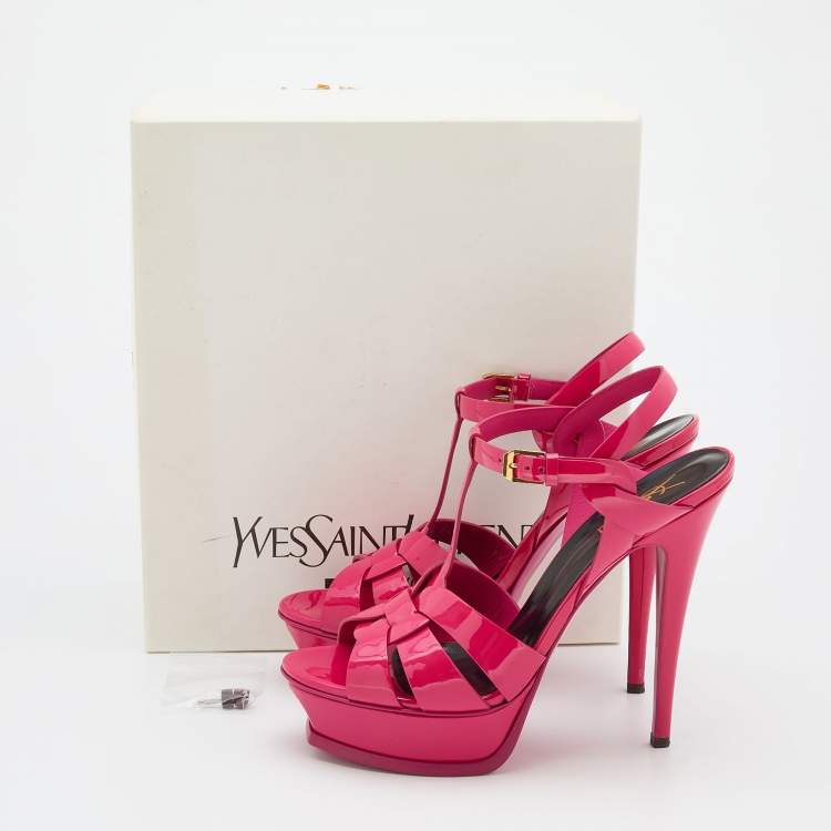 مملوكة مسبقًا Saint Laurent Pink Patent Leather Tribute Sandals Size 39