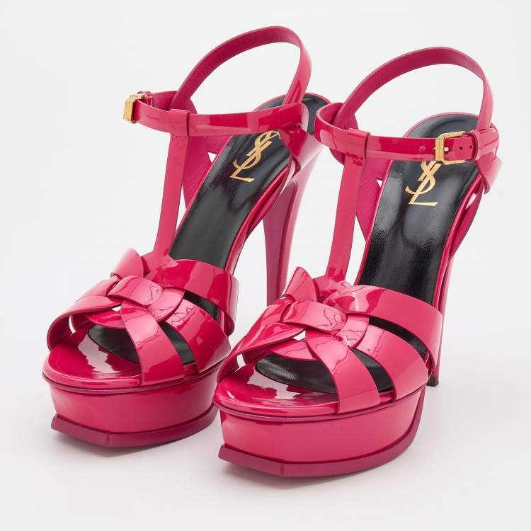 مملوكة مسبقًا Saint Laurent Pink Patent Leather Tribute Sandals Size 39