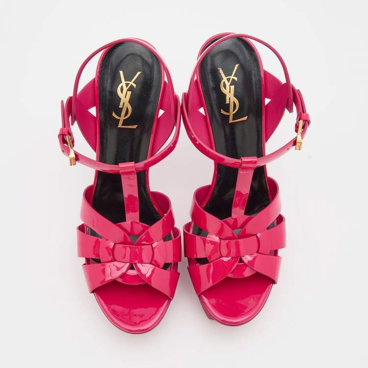 مملوكة مسبقًا Saint Laurent Pink Patent Leather Tribute Sandals Size 39
