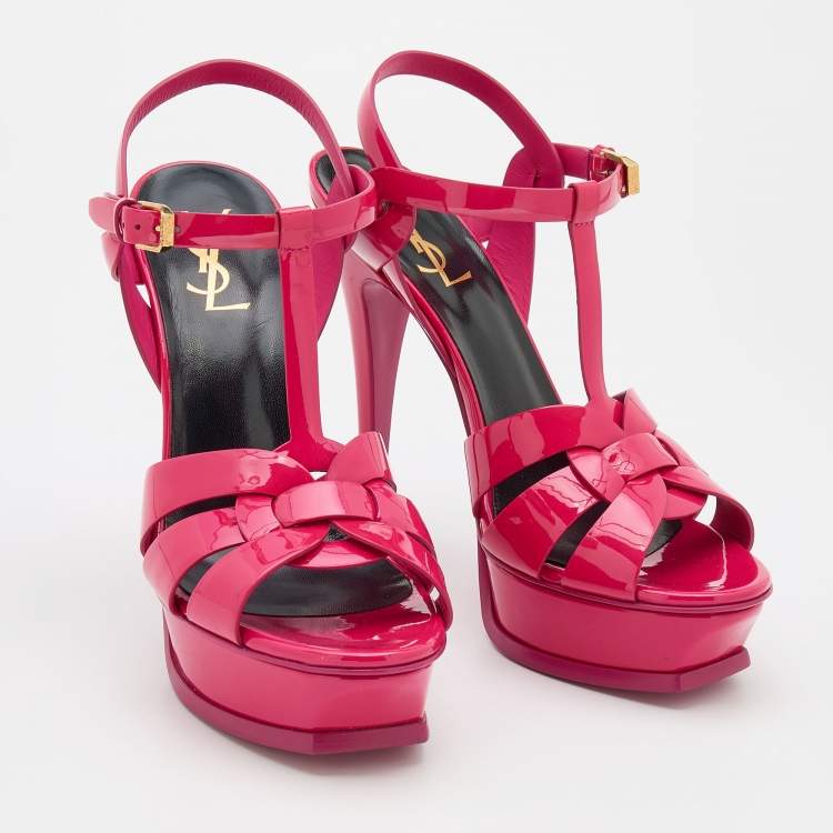 مملوكة مسبقًا Saint Laurent Pink Patent Leather Tribute Sandals Size 39