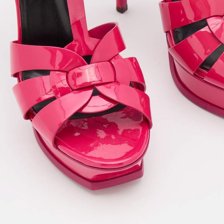 مملوكة مسبقًا Saint Laurent Pink Patent Leather Tribute Sandals Size 39