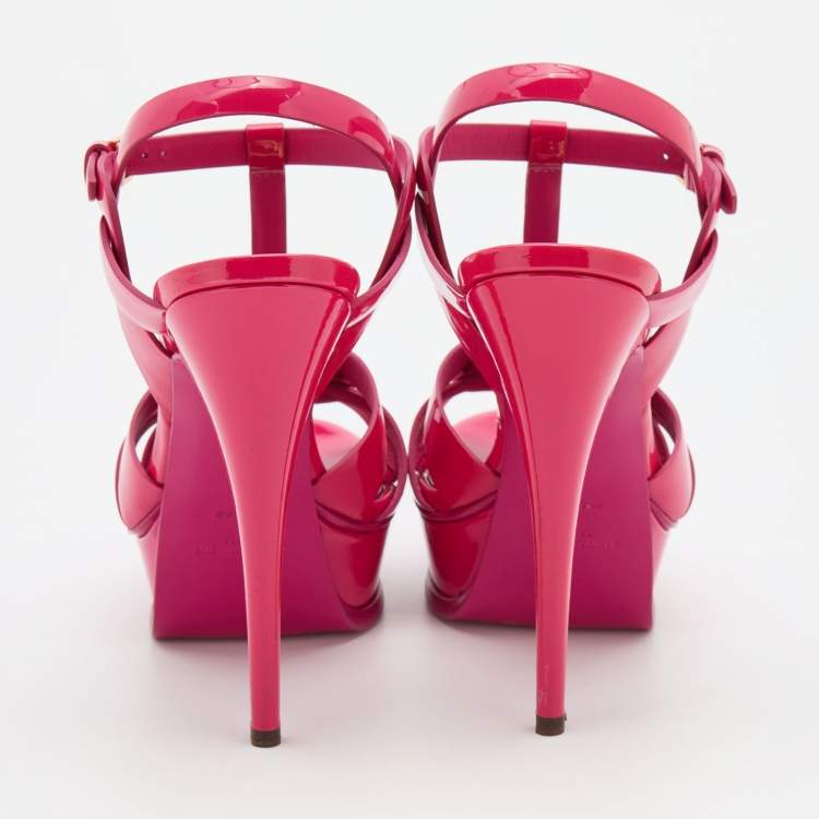 مملوكة مسبقًا Saint Laurent Pink Patent Leather Tribute Sandals Size 39