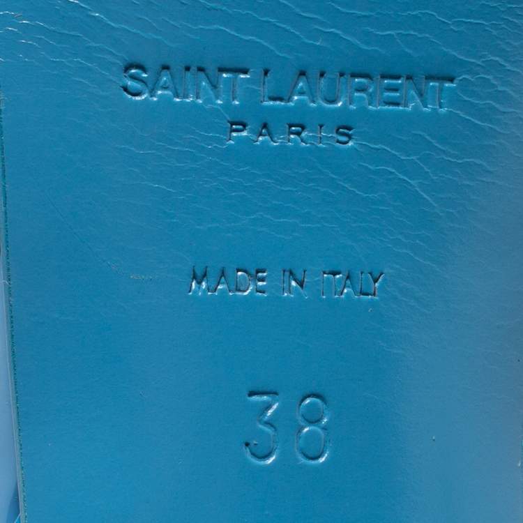 Pre Owned Saint Laurent Light Blue Patent Leather Tribute Sandals Size 38