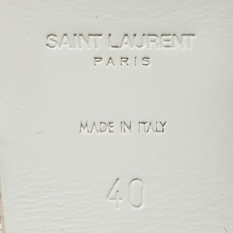 مملوكة مسبقًا Saint Laurent White Lizard Embossed Leather Tribute Sandals Size 40