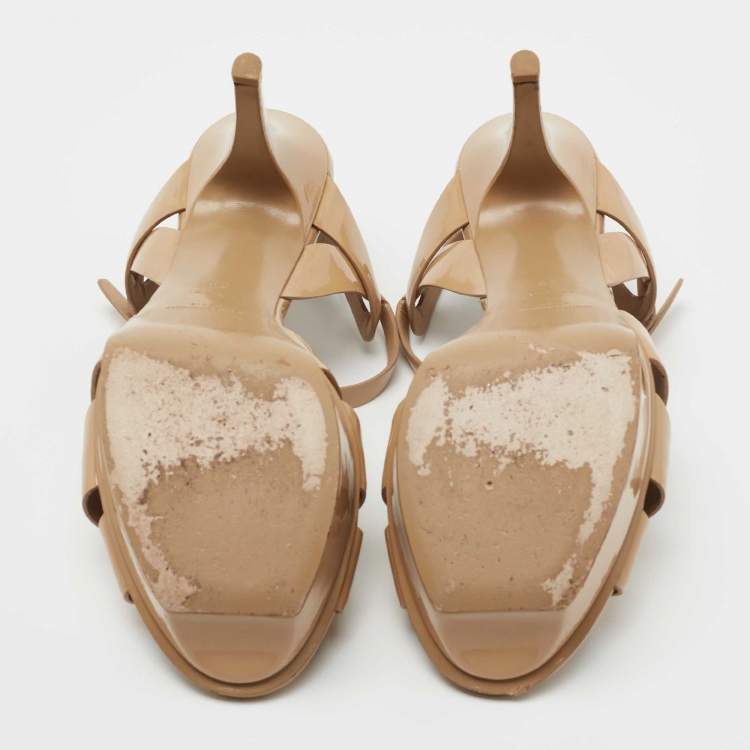 Pre Owned Saint Laurent Beige Patent Leather Tribute Sandals Size 39