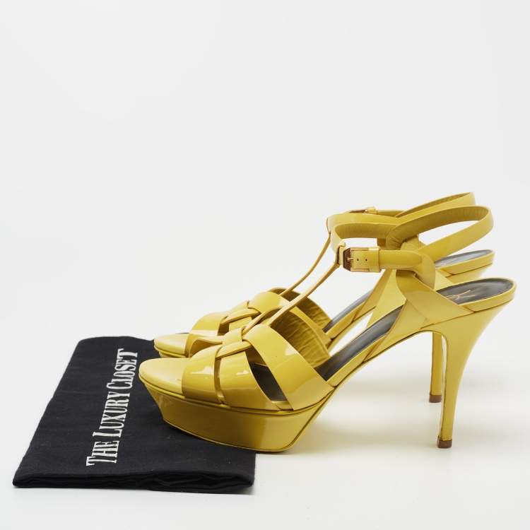 مملوكة مسبقًا Saint Laurent Yellow Patent Leather Tribute  Sandals Size 40