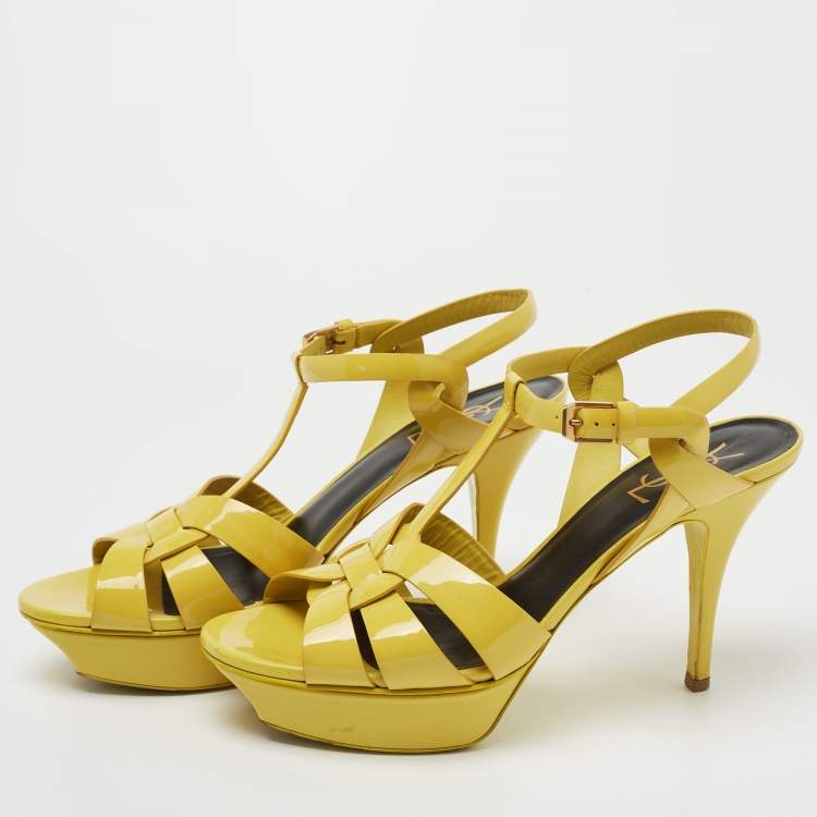 مملوكة مسبقًا Saint Laurent Yellow Patent Leather Tribute  Sandals Size 40