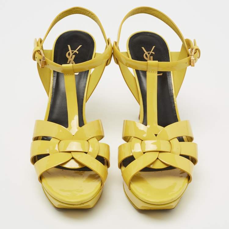 مملوكة مسبقًا Saint Laurent Yellow Patent Leather Tribute  Sandals Size 40