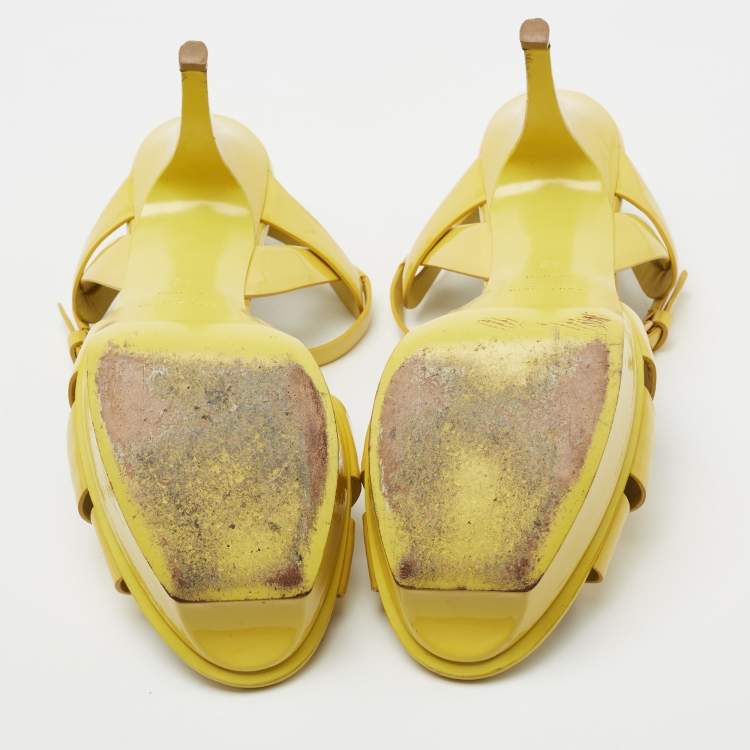 مملوكة مسبقًا Saint Laurent Yellow Patent Leather Tribute  Sandals Size 40