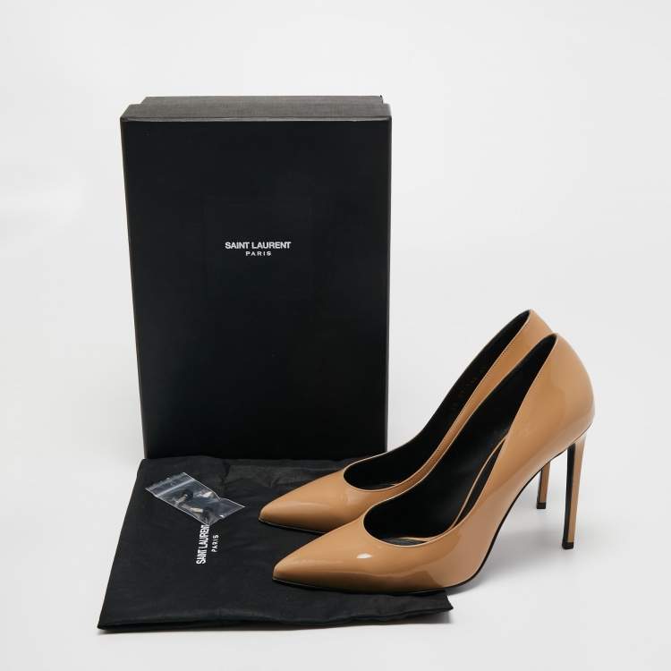 Pre Owned Saint Laurent Beige Patent Leather Pointed Toe Pumps Size 40