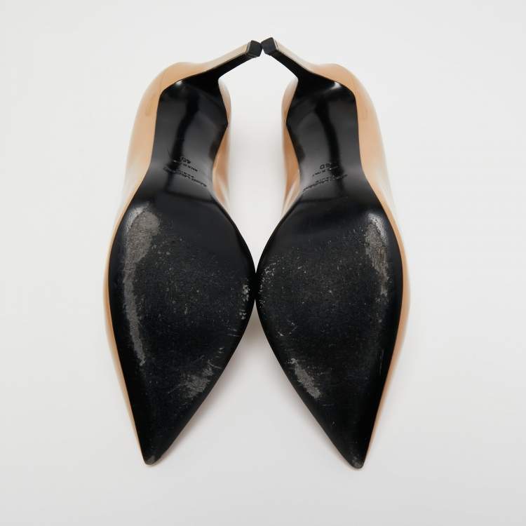 Pre Owned Saint Laurent Beige Patent Leather Pointed Toe Pumps Size 40
