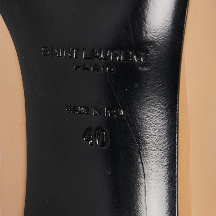 Pre Owned Saint Laurent Beige Patent Leather Pointed Toe Pumps Size 40