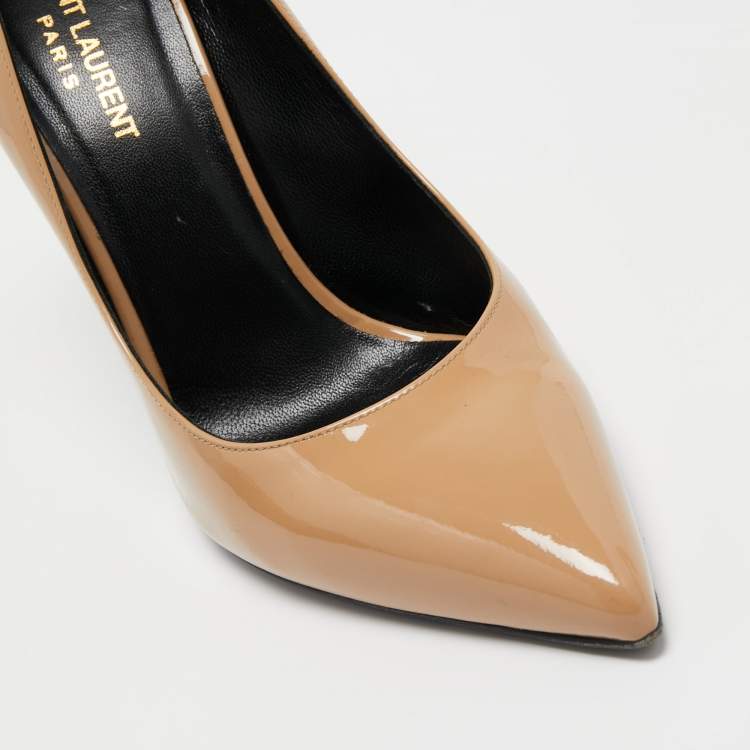 Pre Owned Saint Laurent Beige Patent Leather Pointed Toe Pumps Size 40