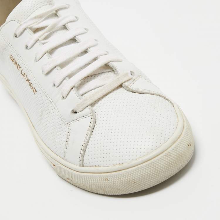 Pre Owned Saint Laurent White  Leather Low Top Sneakers Size 36