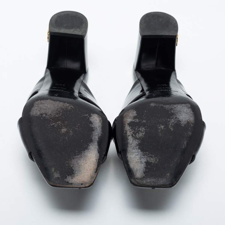 مملوكة مسبقًا Saint Laurent Black Patent Leather Loulou Slide Sandals Size 38.5