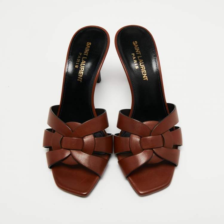 Pre Owned Saint Laurent Tan Leather Tribute Stiletto Sandals Size 35.5