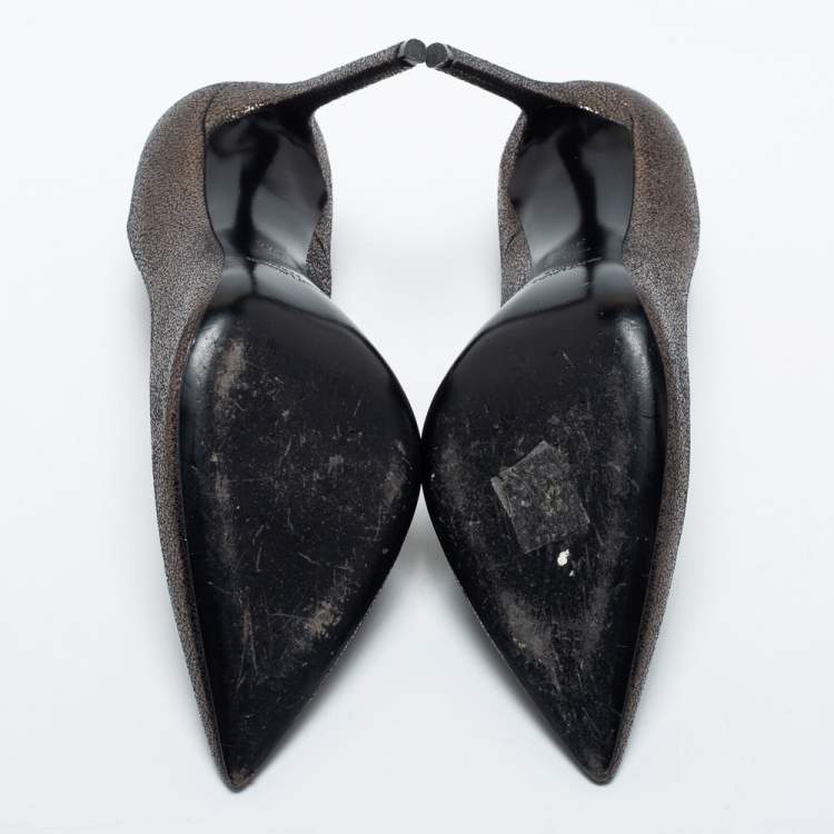Pre Owned Saint Laurent Dark Brown Laminated Suede Anja Pumps Size 37.5 