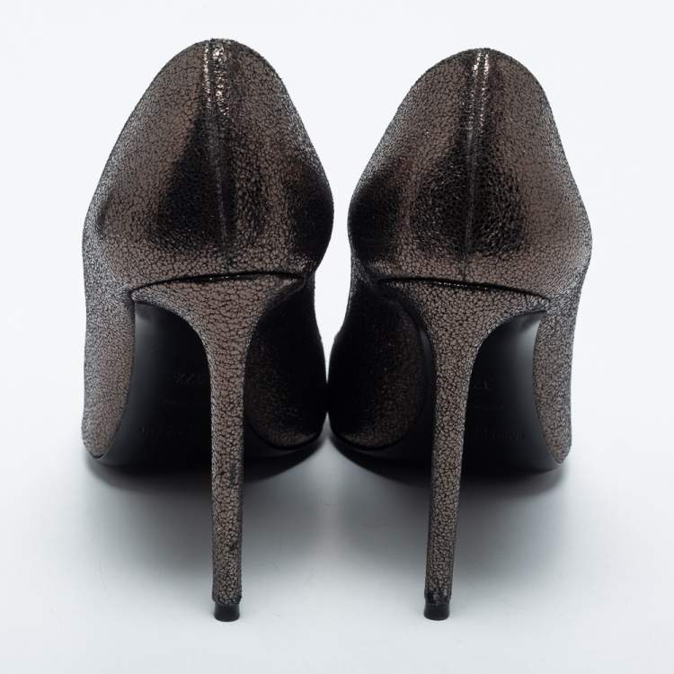 Pre Owned Saint Laurent Dark Brown Laminated Suede Anja Pumps Size 37.5 