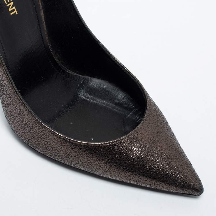 Pre Owned Saint Laurent Dark Brown Laminated Suede Anja Pumps Size 37.5 